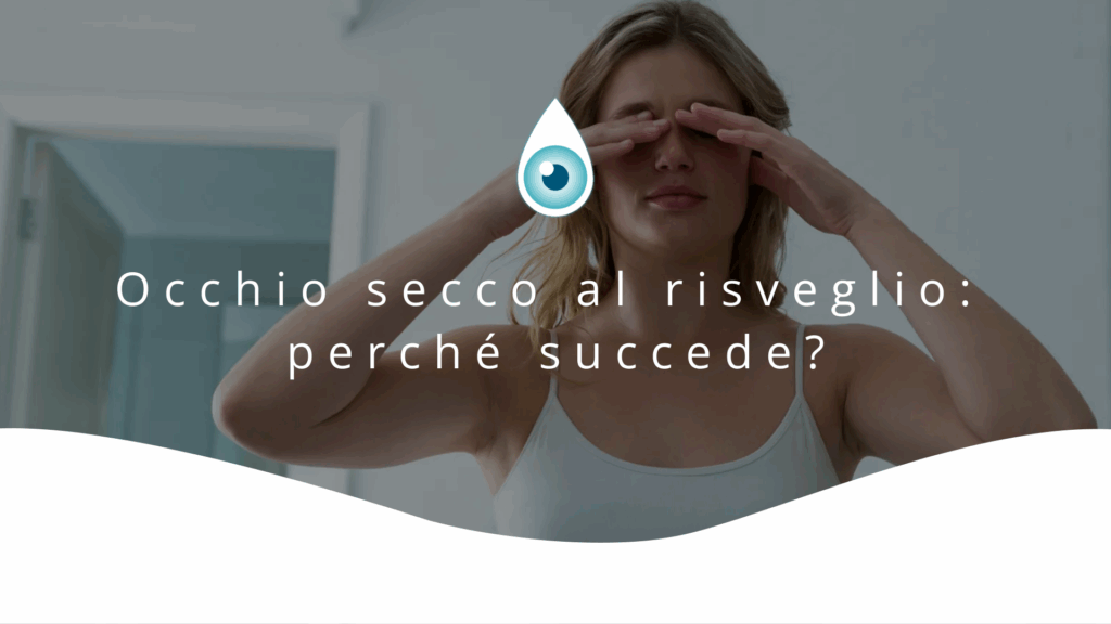 Copertina dell'articolo con titolo e logo Hylocchio. Sullo sfondo, una donna seduta sul letto si massaggia ad occhi chiusi le palpebre con entrambe le mani.