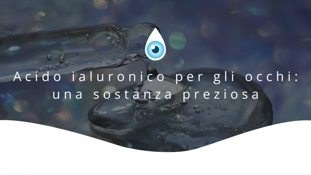 Copertina dell'articolo con titolo e logo Hylocchio. Sullo sfondo, una pipetta rilascia una sostanza gelatinosa e trasparente che richiama l'acido ialuronico.